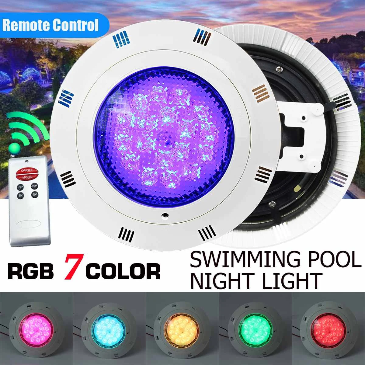 

AC 12V 54W Swimming Pool Light IP68 108 LEDs Wall Mounted Power 7 Colors RGB LED Outdoor Underwater Lighting + Remote Control