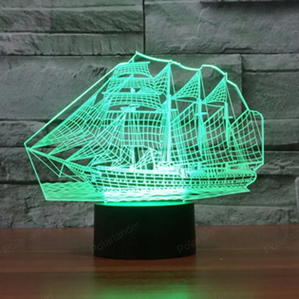 Gifts Christmas atmosphere table lamp touch night light colorful LED visual lights 3d New creative sailboat | Автомобили и