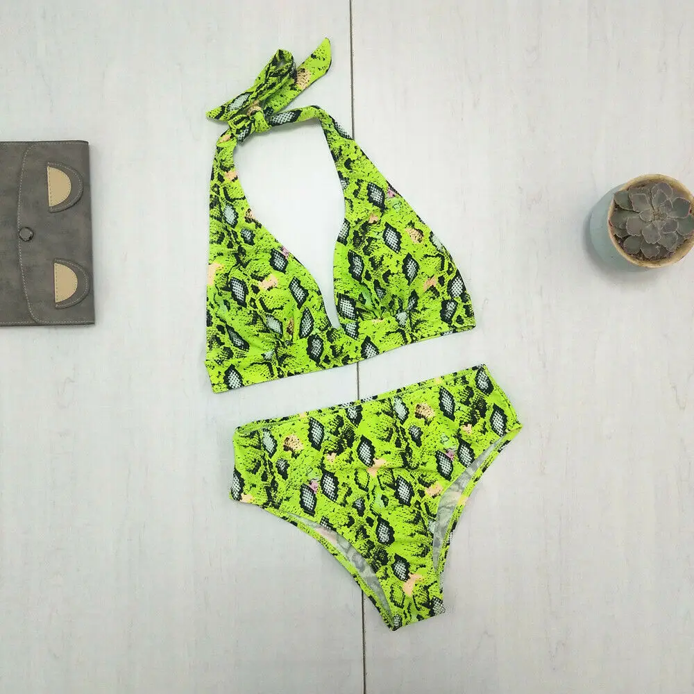 Summer new Sexy Women green serpentine Bikini Set Push Up Padded