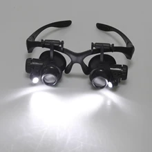 Lupa lupa reparação relógio 10x 15x 20x 25x duplo olho jóias com 2 luzes led lente lupa para aplicações odontológicas