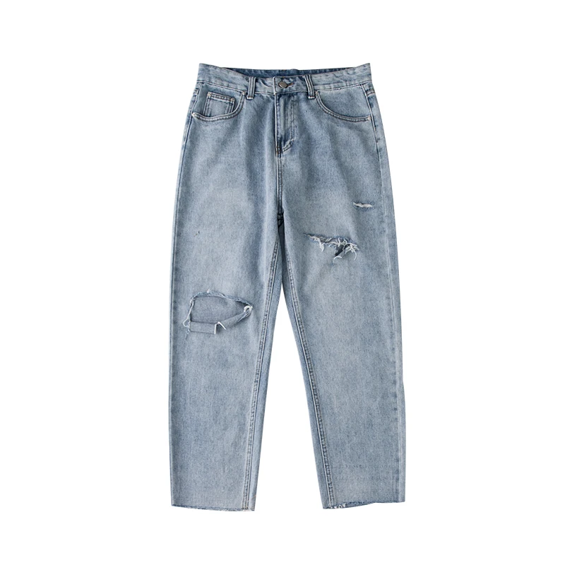 

Spring Summer Vintage Blue Jeans Woman Straight Denim Pants Ripped Hole Jeans For Women High Waist Ladies Jean Femme Plus Size
