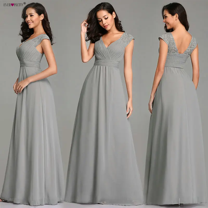 Grey Evening Dresses Long Ever Pretty Elegant A Line Sleeveless Backless Lace Appliques Wedding Guest Dress Party Gown Vestidos