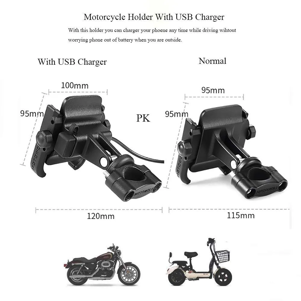  Universal Motorcycle Bike Scooter ATV 19-30MM Handlebar Rearview Mirror Mobile Phone Holder Stand M