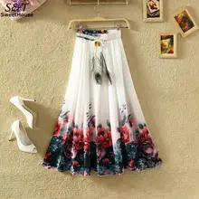 Skrit талии длина повседневное осень печати в богемном стиле Вечерние партии полный для женщин Высокая Весна цветочный улица лето шифон и т. д