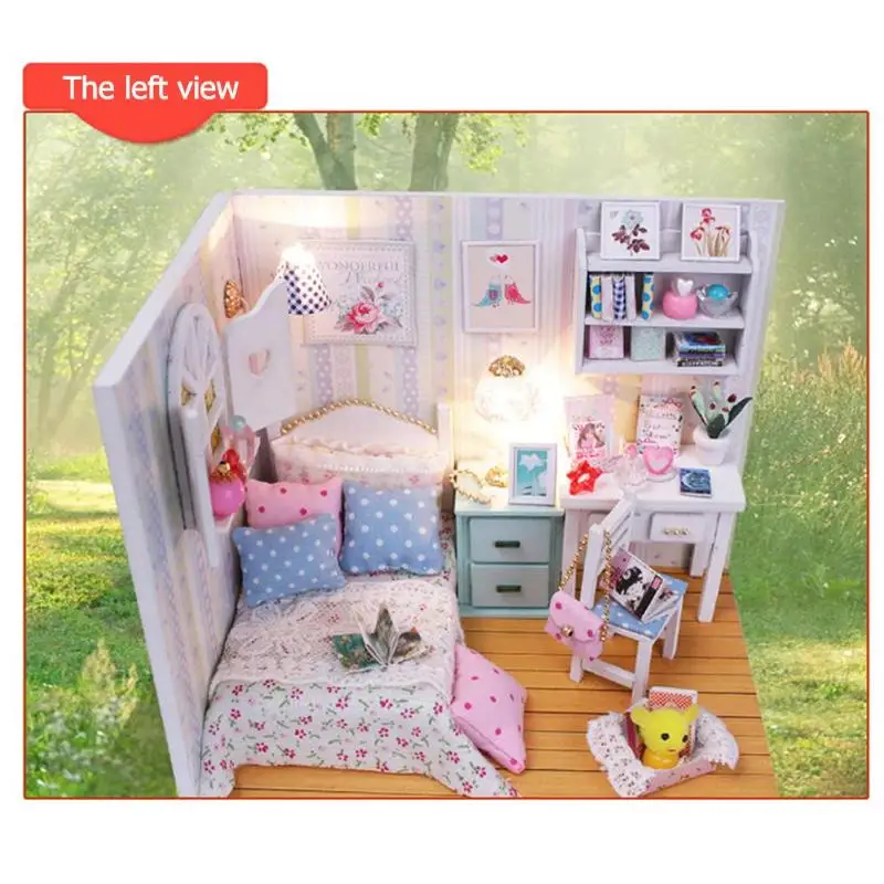 Cherry Tree Doll House Furniture DIY Miniature Dust Cover 3D Wood Dollhouse DIY Doll House Furniture Miniature Wooden 3D House