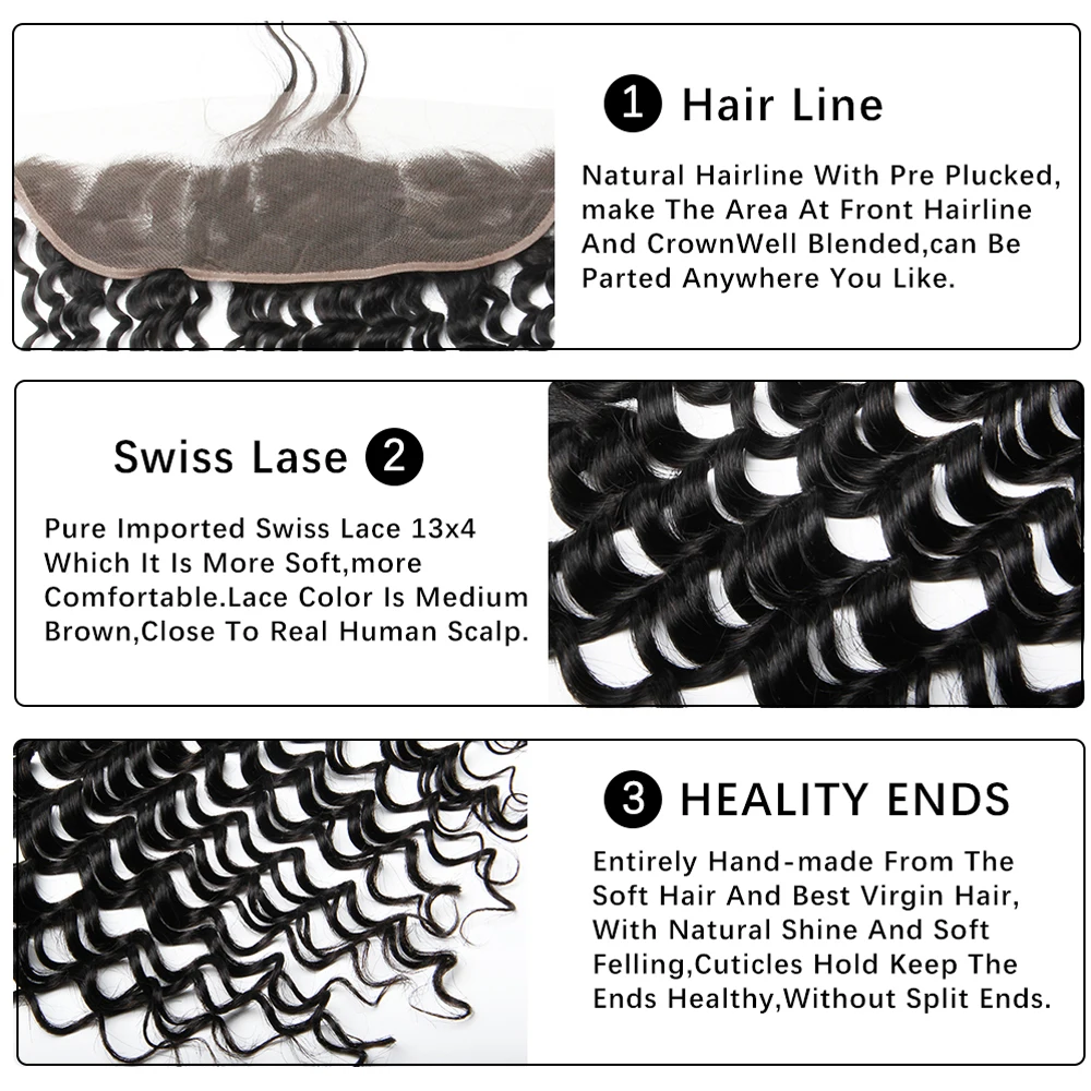 Onicca Brazilian Deep Wave Frontal Closure Non Remy Human Hair Frontal 13X4 Lace Frontal Closure With Baby Hair Natural Color