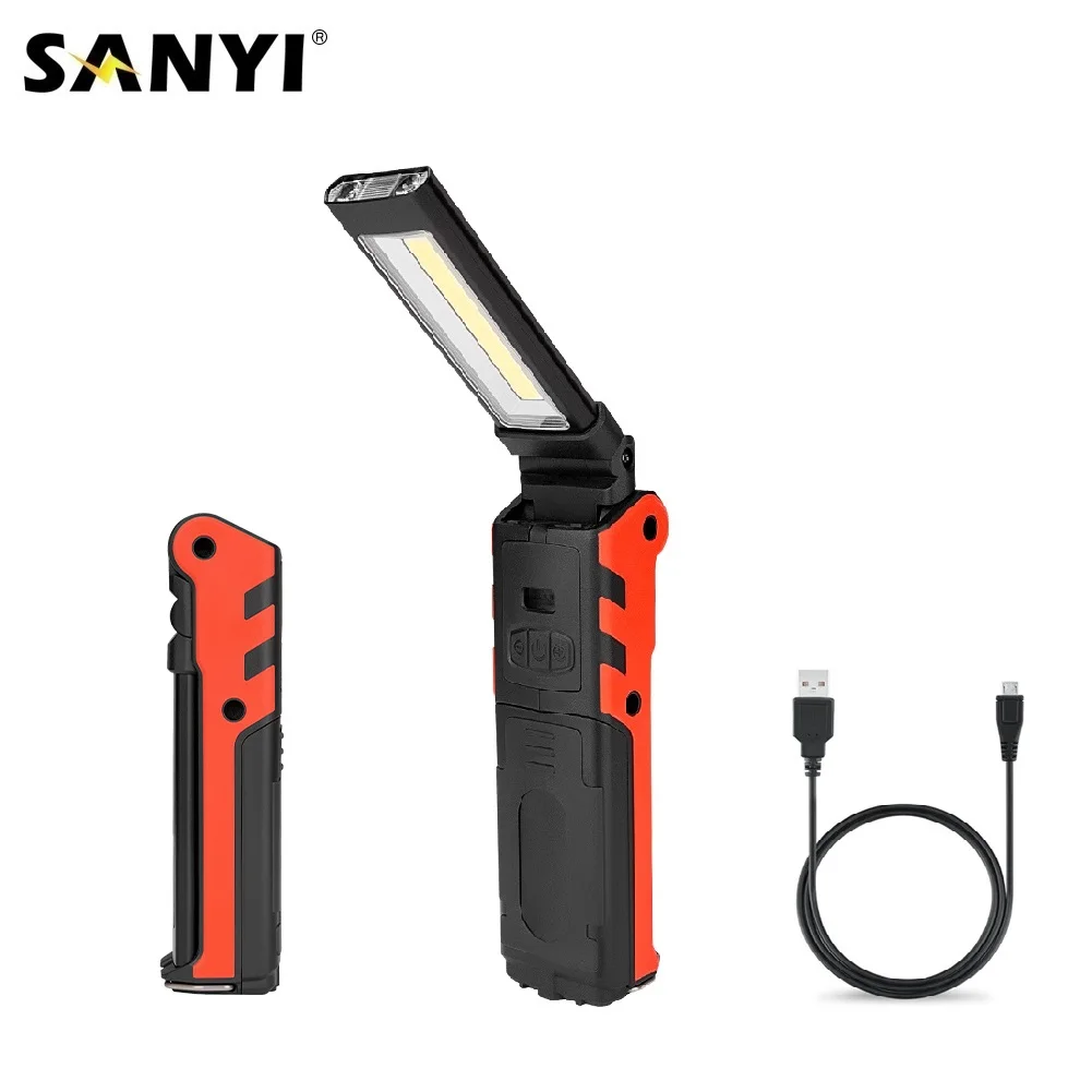 Sanyi COB светодиодный складной светильник-вспышка, магнитный рабочий светильник с подвесным крюком, контрольная лампа, зарядка через usb, внешний аккумулятор с дисплеем питания