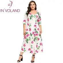 IN'VOLAND женское платье большого размера в винтажном стиле с коротким рукавом, Осеннее летнее платье с цветочным принтом, Платья для вечеринок Feminino Vestidos