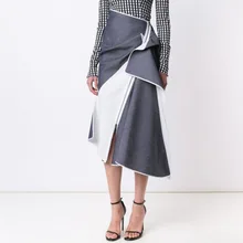 LANMREM высококачественная одежда для женщин летняя новая модная нестандартная контрастная цветная Лоскутная джинсовая юбка с оборками YH085