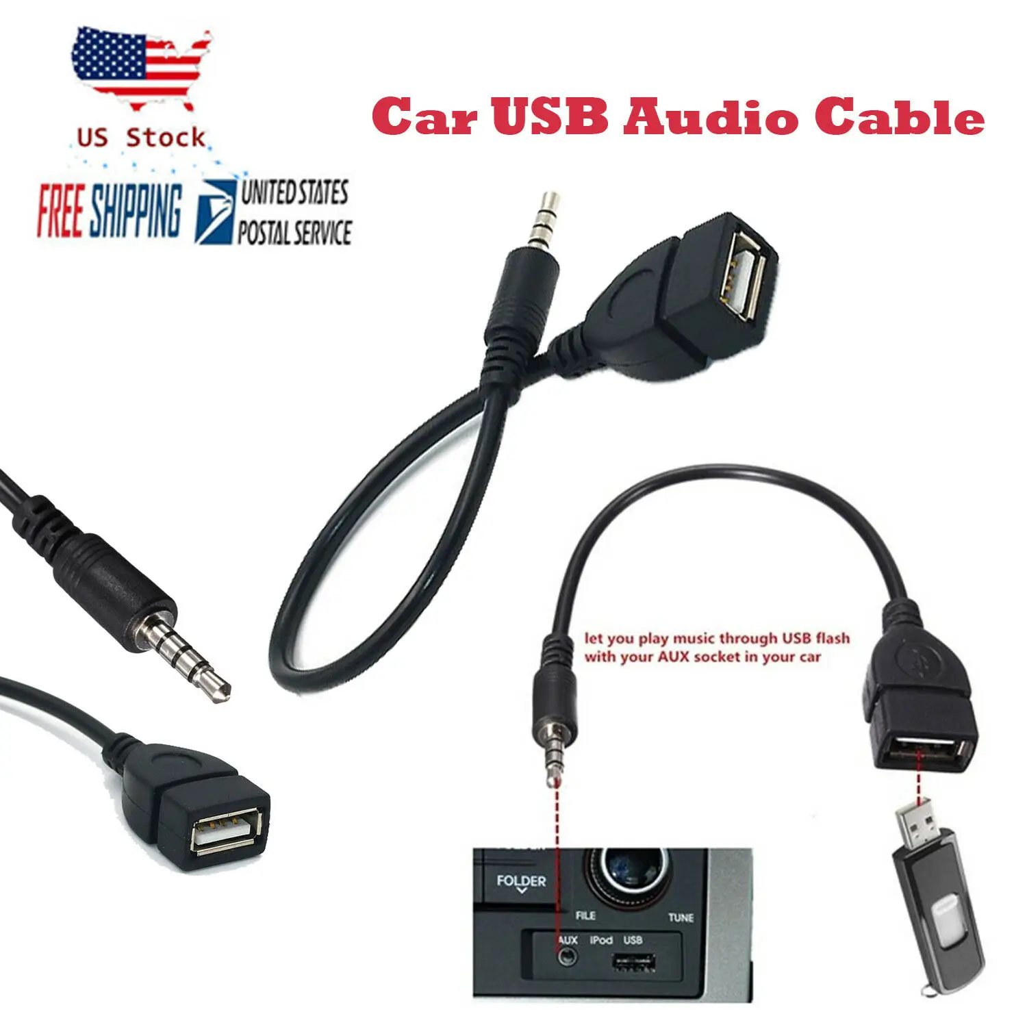 3 5 мм разъем AUX аудио к USB 2 0 штекер зарядный кабель адаптер Шнур для автомобиля