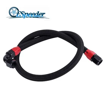 

ESPEEDER Braided Oil Fuel Hose Line Kits 1 Meter Black Hose Line With Installed 0+90degree AN10 Swivel Hose End Fitting Black