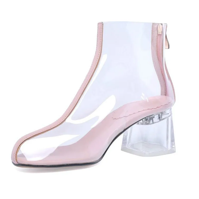 

Women Sandals Boots Transparent Shoes Women Low Heels Boots Side Zipper Peep Toe Women Casual Shoes Boots Sandals Rain Day Shoes