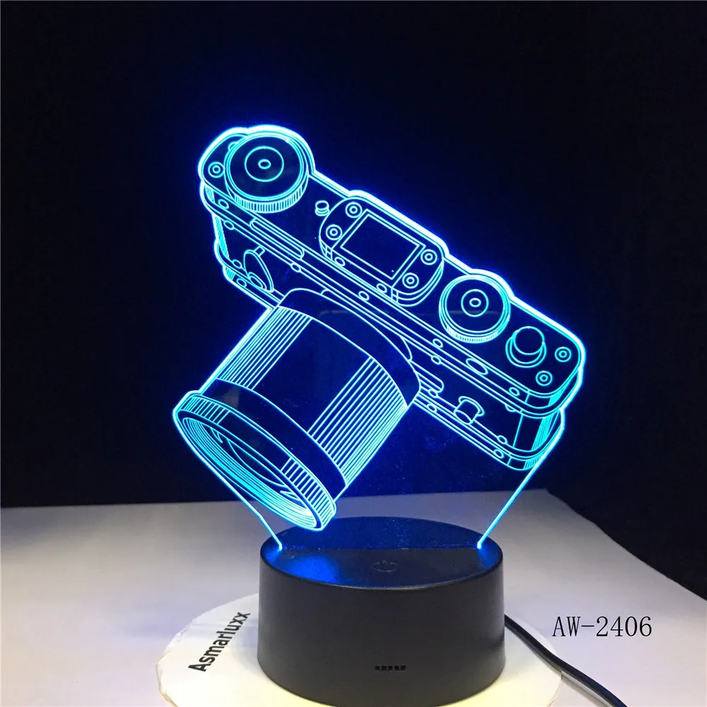 

Novelty Camera 3D Lamp LED Battery Power Light Touch 7 Color Changing USB Table Night Light Bedside Decoration Dropship AW-2406