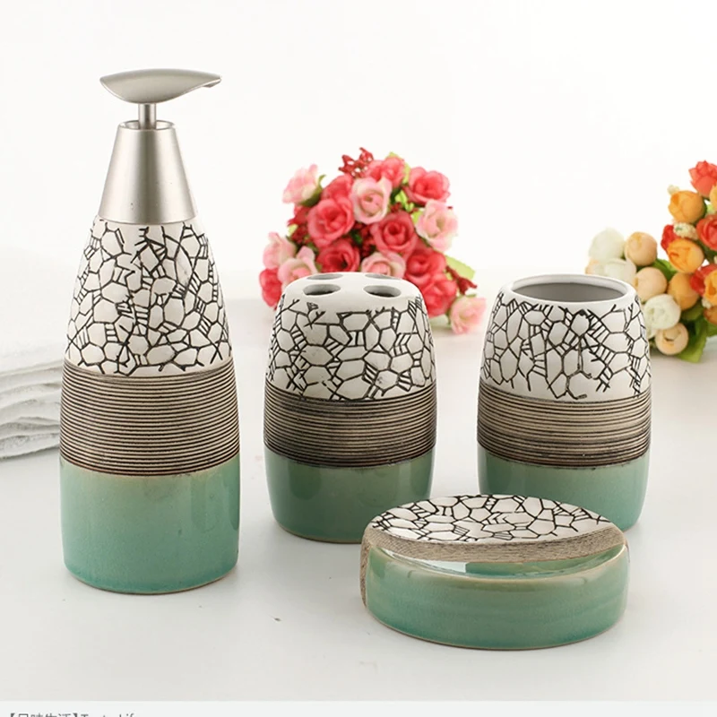 LBER 100% Ceramic Bathroom Accessories 4 Piece Set Bath Gift Set Toothbrush Holder Set Tumbler Soap Dish Including Soap Dispener LBER 100% Ceramic Bathroom Accessories 4 Piece Set Bath Gift Set Toothbrush Holder Set Tumbler Soap Dish Including Soap Dispener
