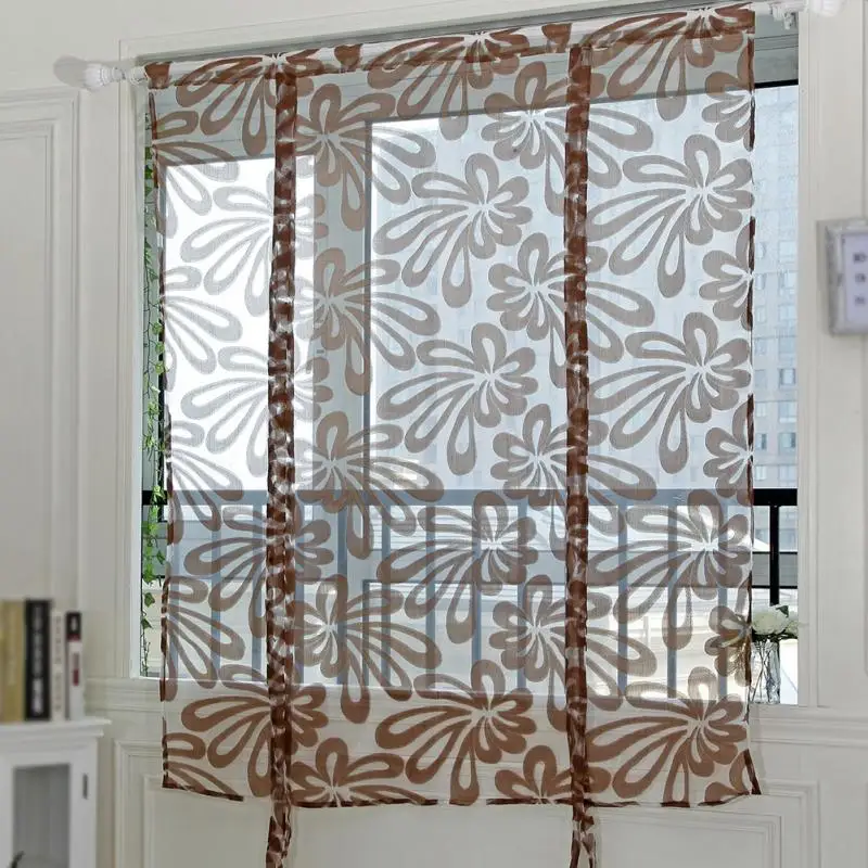

Kitchen short curtains jacquard roman blinds floral white sheer panel blue tulle window treatment door curtains home decor
