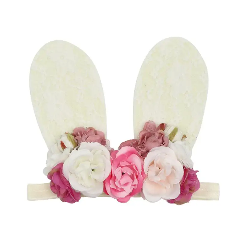 

1pc Women Kids Girls Floral Headpiece Rabbit Ear Bunny Flower Headband Headwear for Easter Birthday Photo Props Party Decor
