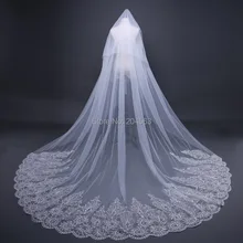 Винтажная фатиновая Длинная свадебная фата высокого качества двухслойная кружевная Свадебная вуали с гребешком
