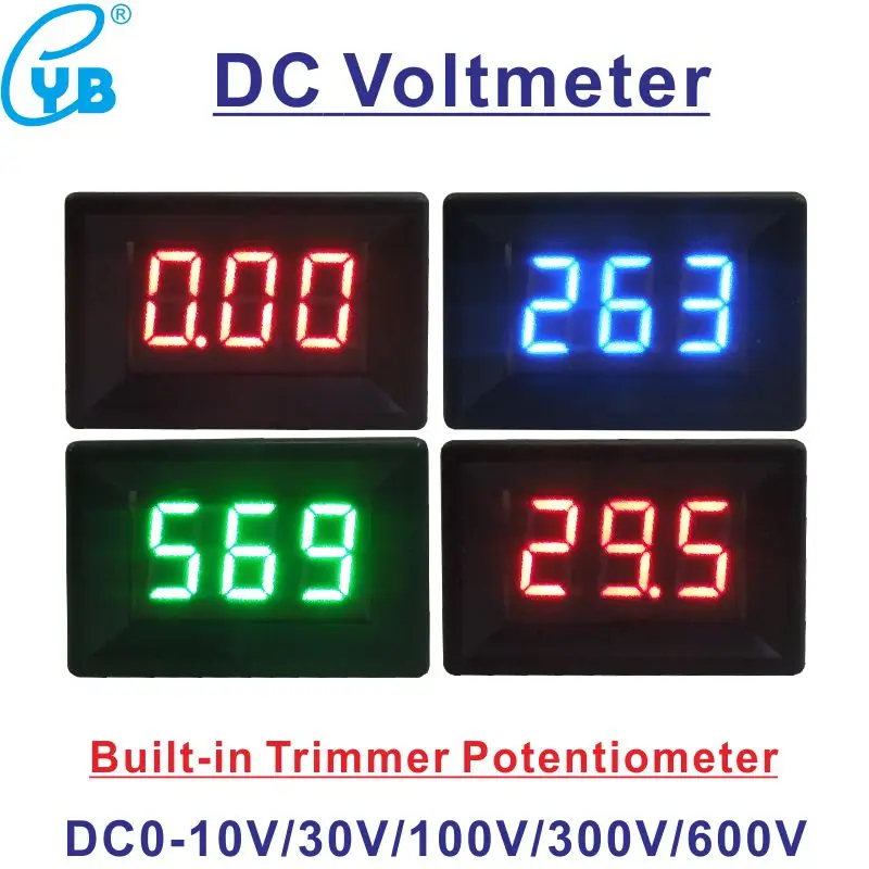 YB21 Вольтметр постоянного тока 0-10 в 0-30 в 0-100 в 0-300 в 0-600 в мини-измеритель напряжения 3 провода 0,36 ''цифровой светодиодный вольтметр