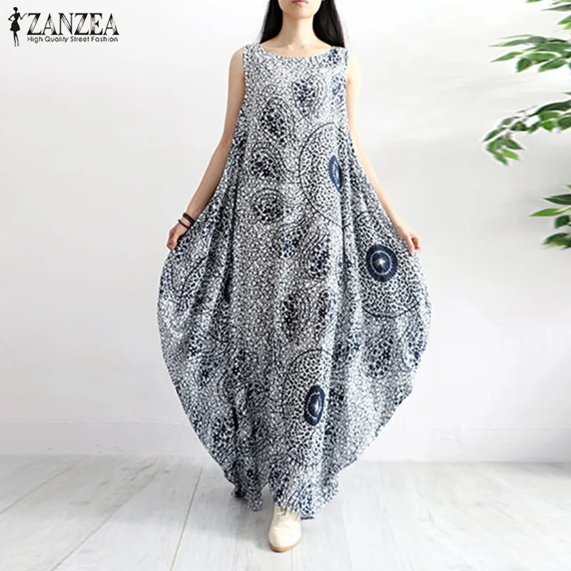 ZANZEA размера плюс женский сарафан без рукавов длинное платье Элегантное большие вечерние платья макси мешковатое платье Femme 5XL
