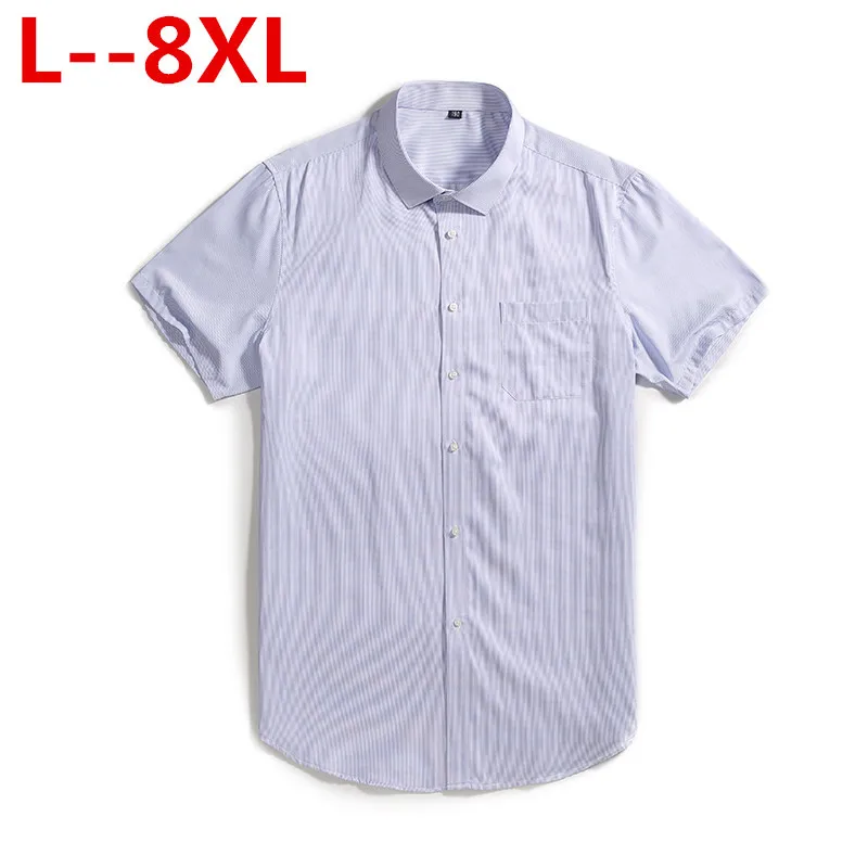 Плюс 8xl 6xl 5xl мужские рубашки для работы брендовые Мягкие Рубашки с коротким рукавом и квадратным воротником обычные полосатые/Саржевые