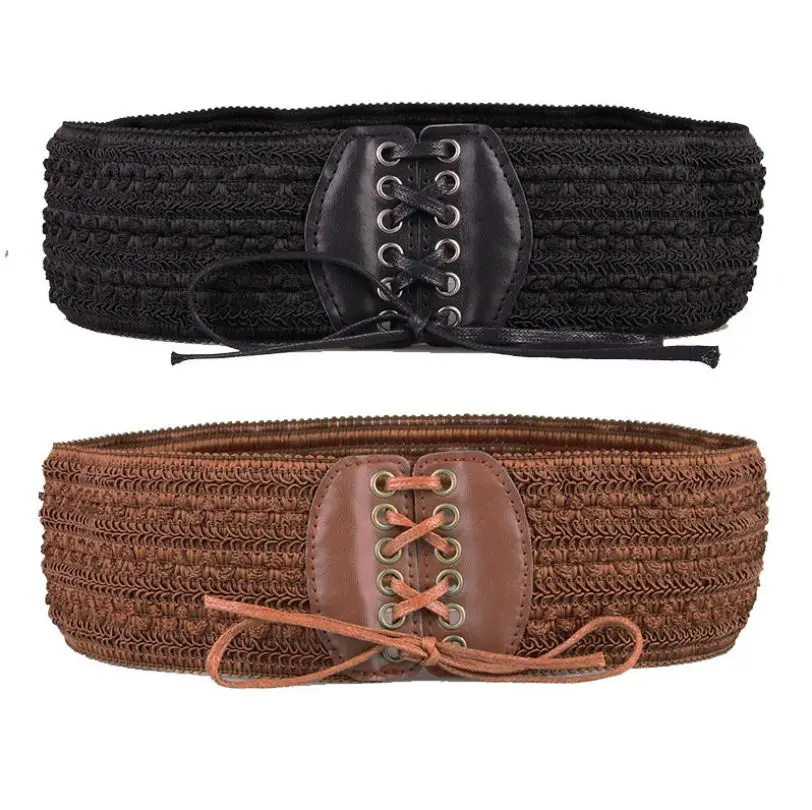 

Hirigin Fashion Belt Women 2019 Retro Bandage Stretch Buckles Wasitband Wide Desigher Belts For Women High Quality Luxury Brand