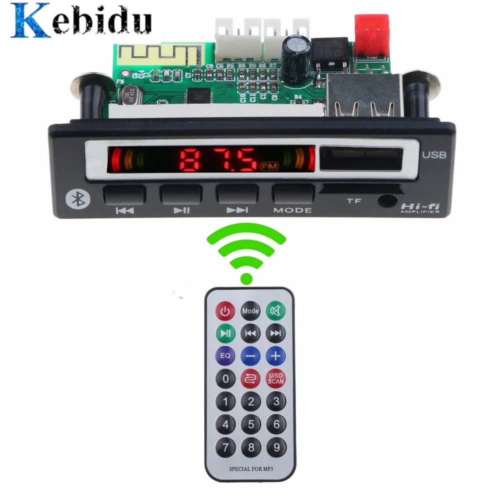

KEBIDU Bluetooth5.0 MP3 WMA WAV Decoder Board 5V 12V Wireless Audio Module Color Screen USB TF FM Radio For Car accessories