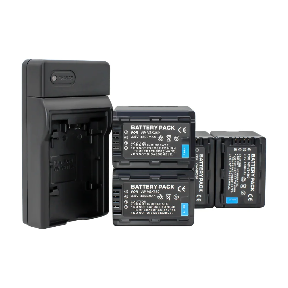 

VW-VBK360 VW VBK360 Battery (4PACK Batteries & Charger)for Panasonic HDC-HS80 SD40 SD60 SD80 SDX1 SDR-H100 H85 H95 HS60 HS80 TM6