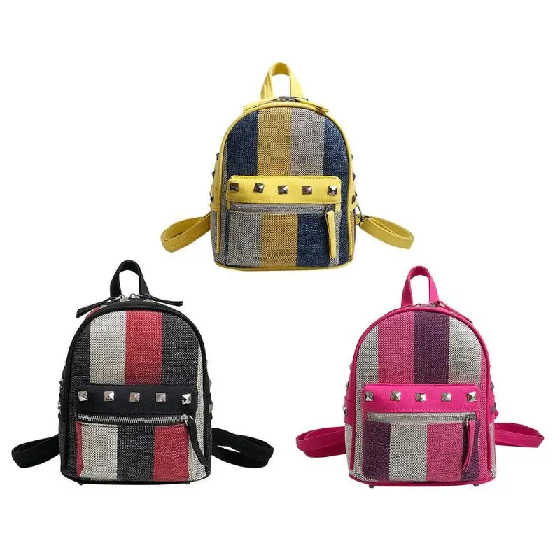 

Fashion Girls Rivet Canvas Backpack Casual Weave Rucksack Shoulder Bags