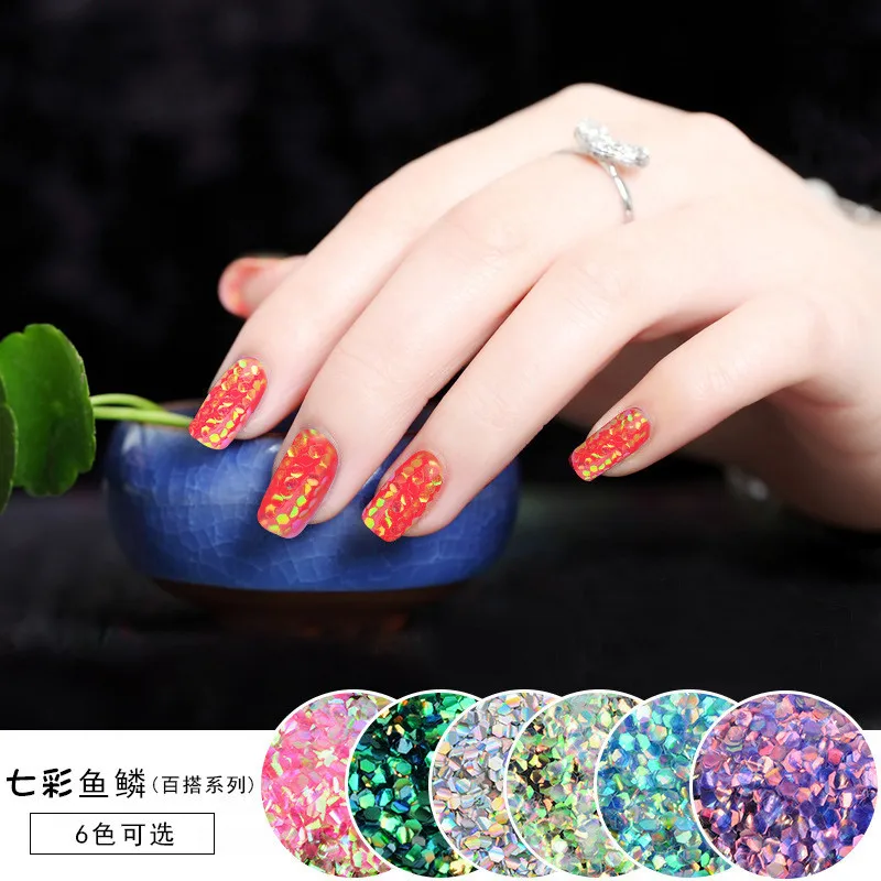 

NEW 3g Colorful Laser Nail Art Glitter Fish Scale Nail Sequins Mermaid Hexagon Nail Tips Decorations DIY Beauty Accessory