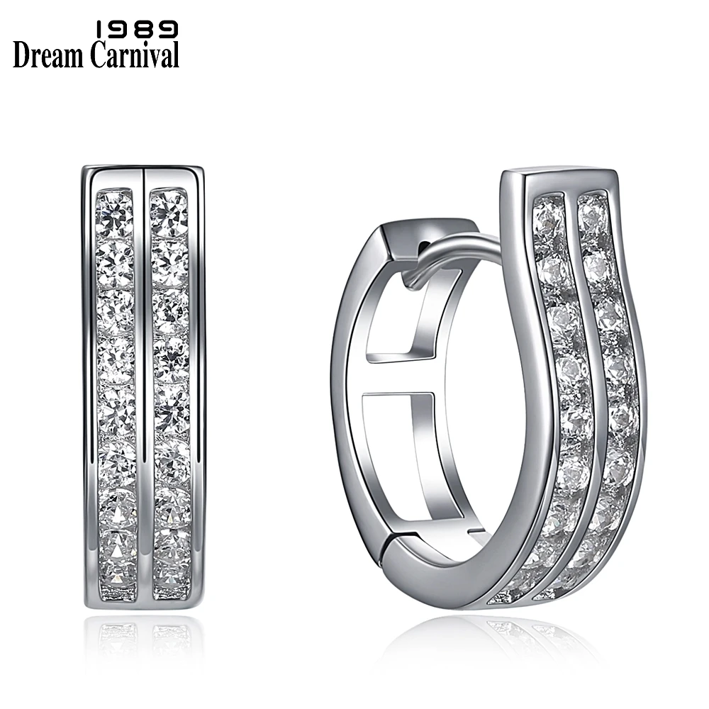 

DreamCarnival 1989 New Arrived Sterling Silver 925 Hoop Earrings for Women Luxury Zirconia Paved Bottom Price Sales SE17188-W-1S