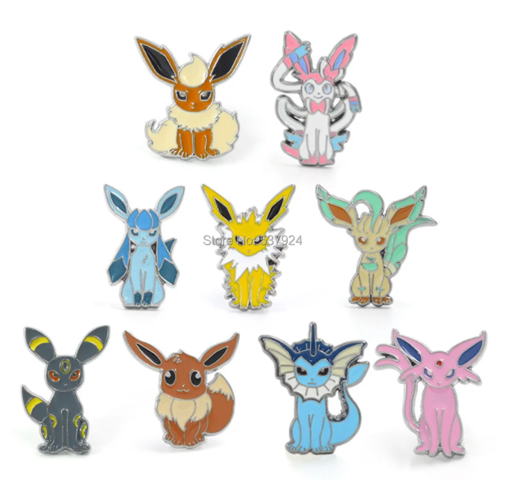 

New 20Pcs Sylveon Eevee Umbreon Flareon Vaporeon Jolteon Espeon Leafeon Glaceon Alloy Figure Lapel Pin Metal Brooch