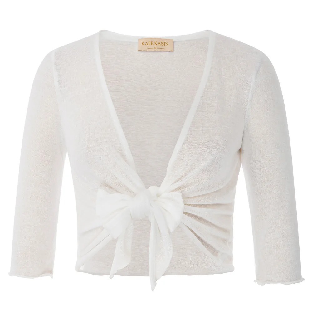 

fashion fall Women Lightweight three quarter Sleeve coat tops ladies classy solid Tie Front Irregular Hem Shrug Bolero for party