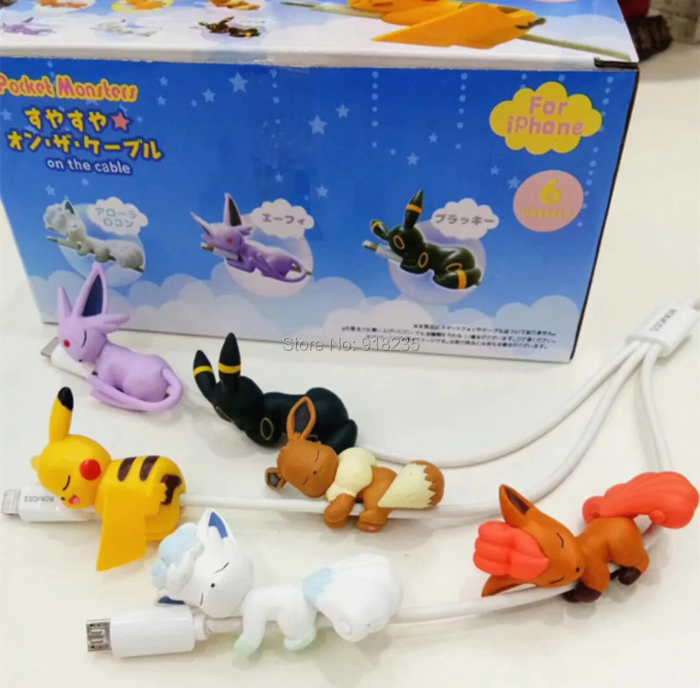 6 шт. Pika Eevee Alola Vulpix Umbreon зеркаon 5 см Фигурки протектор кабеля для Android ПВХ игрушки