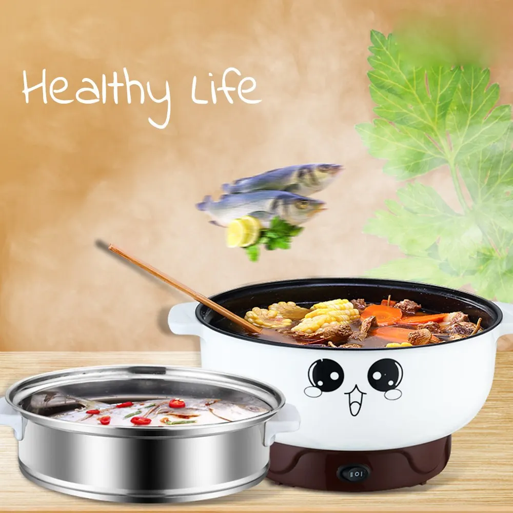 2.8L Electric Skillet with Lid Nonstick Hot Pot Noodles Rice Cooker Grill Pot