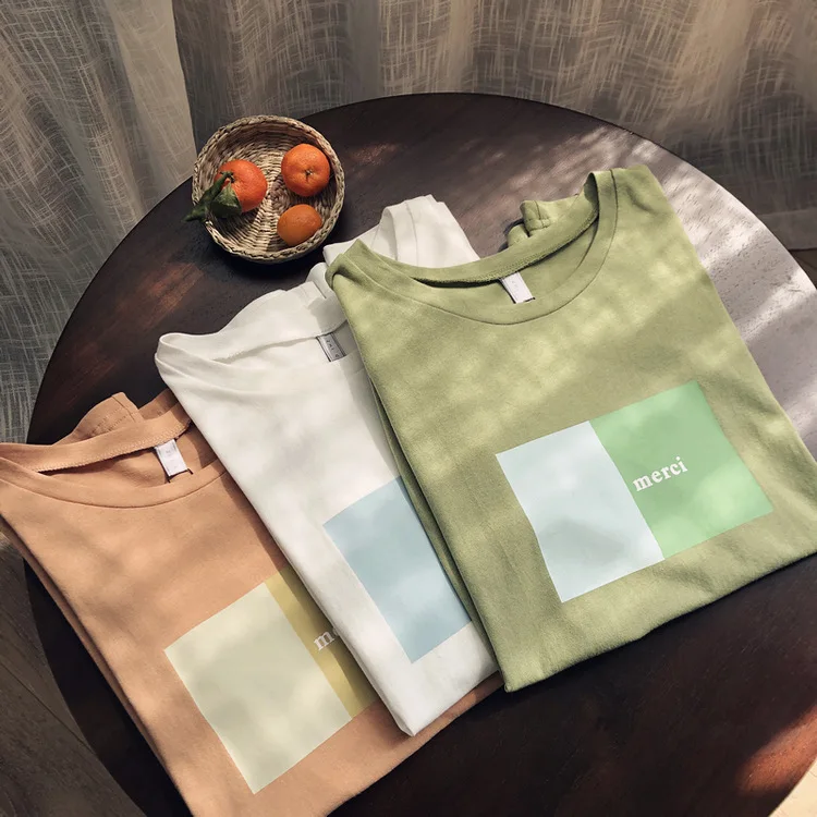 

Mooirue 2019 Summer Spring Korean Kawaii Tee Shirt Tee Femme Letter Printing Printed Short Sleeve New Arrivals Tshirt