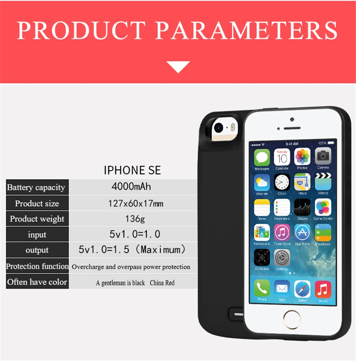 

For iPhone SE 5SE 5 5S Battery Charger Case 4000mAh Power Bank Rechargeable Extended Battery Charging Case Cover For iPhone 5S