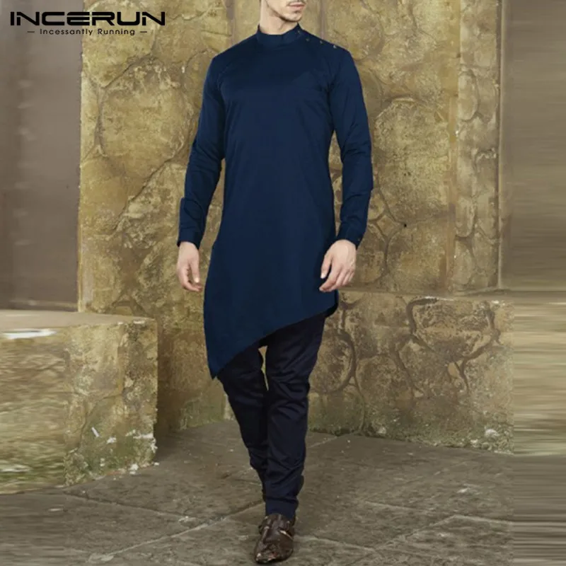 

Brand Fashion Mens Shirts Long Sleeve Chic Male Dress Loose Shirts Button Kaftan Kurta Muslim Clothing Autumn Camisas Hombre