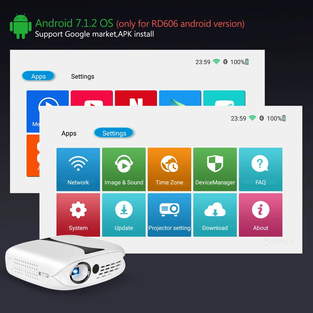 Rd606 Мини светодиодный Dlp проектор дополнительно Hd Wifi Android 7,1 Карманный Pico проектор с батареей 1080P 3D телефон Usb проектор
