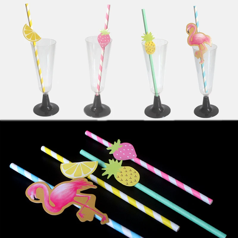 

10PCS/Pack Paper Straws Wedding Decoration Supplies Flamingo for Baby Shower Strawberry Cartoon Pineapple Lemon Birthday Party