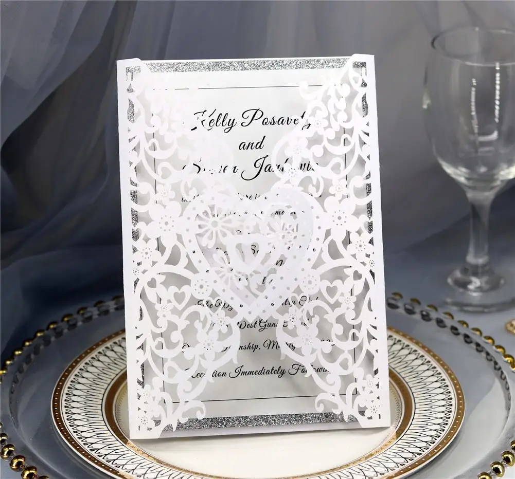  10pcs Bow Love Wedding Invitation Laser Cutout Graduation Party Invitation Wedding Holiday Invitati - 33010070261