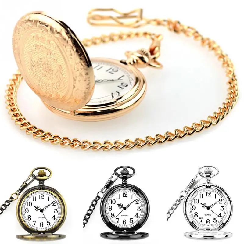 

NEW Retro Pocket Watch Sculptured Christmas Classical Vintage Short Chain Quartz New Gift Exquisite Pocket Watch