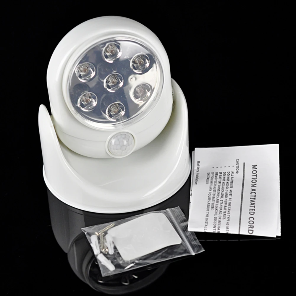 360 Degree Rotation Indoor/Outdoor 7 LEDs Wall Lamps 6V Cordless Motion Activated Sensor Light Lamp White Porch Light