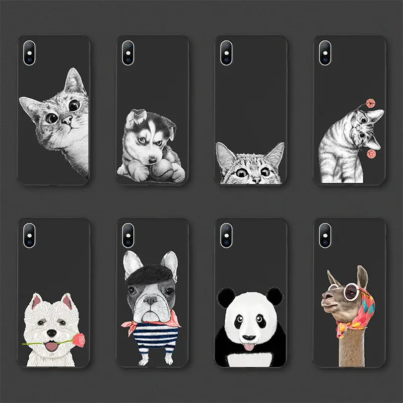 

Soft TPU Silicone Case For iPhone X 6 6S 7 8 Plus Cute Animals Back Phone Cases For iPhone XR XS Max Dog Cat Pattern Cover