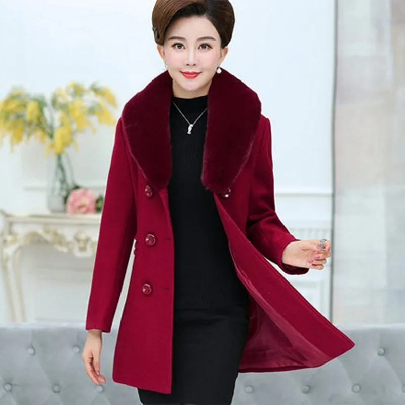 Old Women Winter Long Jackets And COats Plus Size 5XL Big Fur Collar
