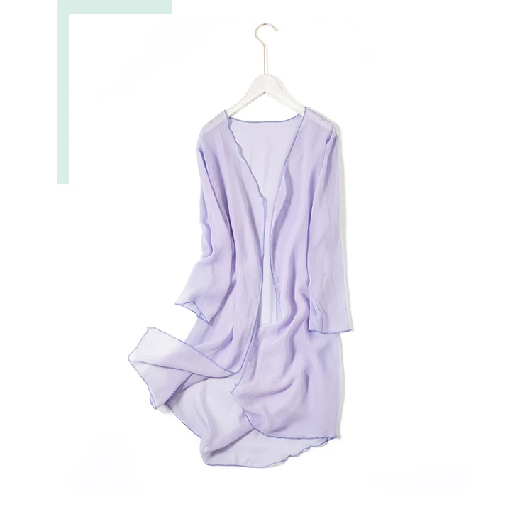 Goedkoop Vrouwen 100% Echte Zijde Vest Lange Blouses Zon Kleding Zomer Transparante Half Mouwen Alle Match Airconditioning Shirts