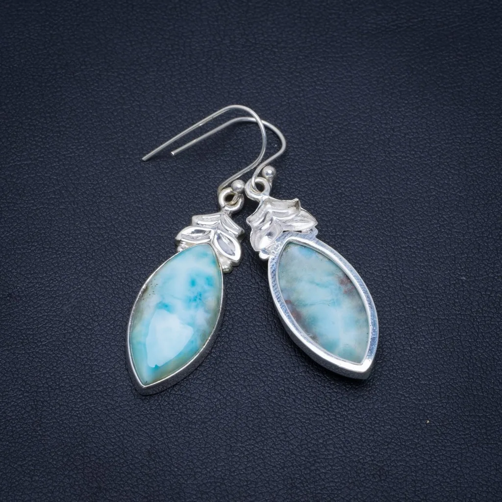 

Natural Caribbean Larimar Handmade Unique 925 Sterling Silver Earrings 1.75" A4315