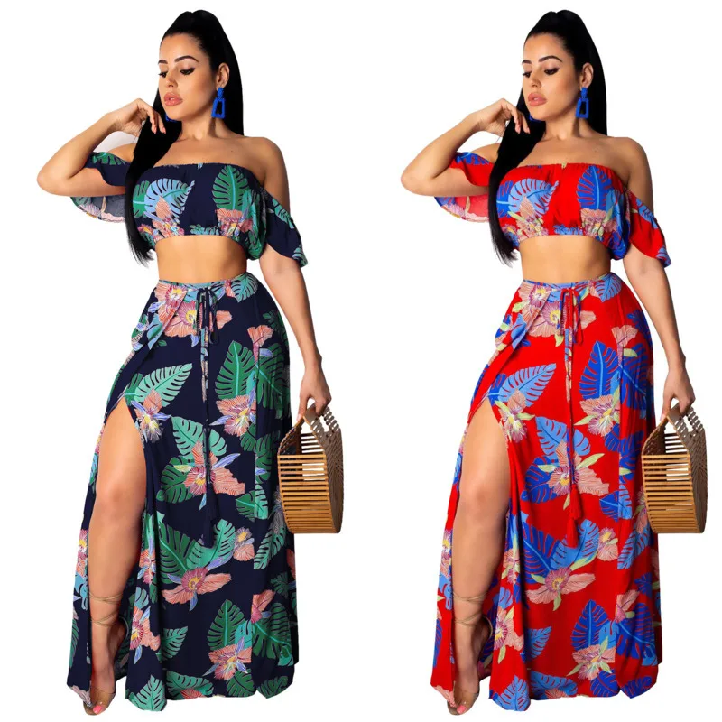 

NATTEMAID Ruffle Floral Print Two Piece Set Top And Skirt Set Plus Size Off Shoulder Sexy 2 Piece Set Women Summer Two Piece Set