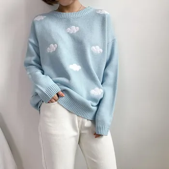

Women'S Kawaii Ulzzang College Clouds Loose Sweater Women Harajuku Clothing Korean Cute Sweater