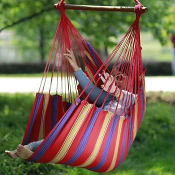 

Garden balcony porch canvas swings chair Casual Wooden hammock Portable outdoor indoor stick swing seat with cushion HW03