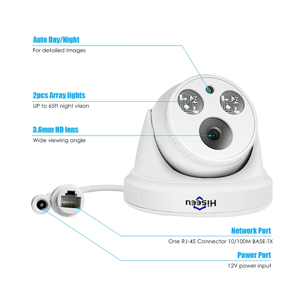 Hiseeu HD 1080P IP камера H.265 2MP купольная охранная наружная видеонаблюдения ночное